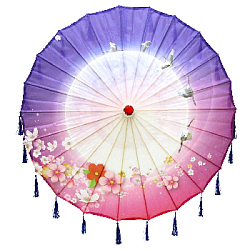 Китайский тканевый зонтик цветочный с кисточками 82х54см, №4